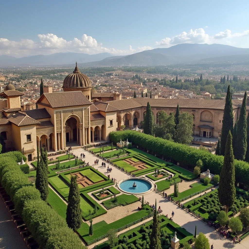Vista panorámica de La Alhambra y sus jardines en Granada.