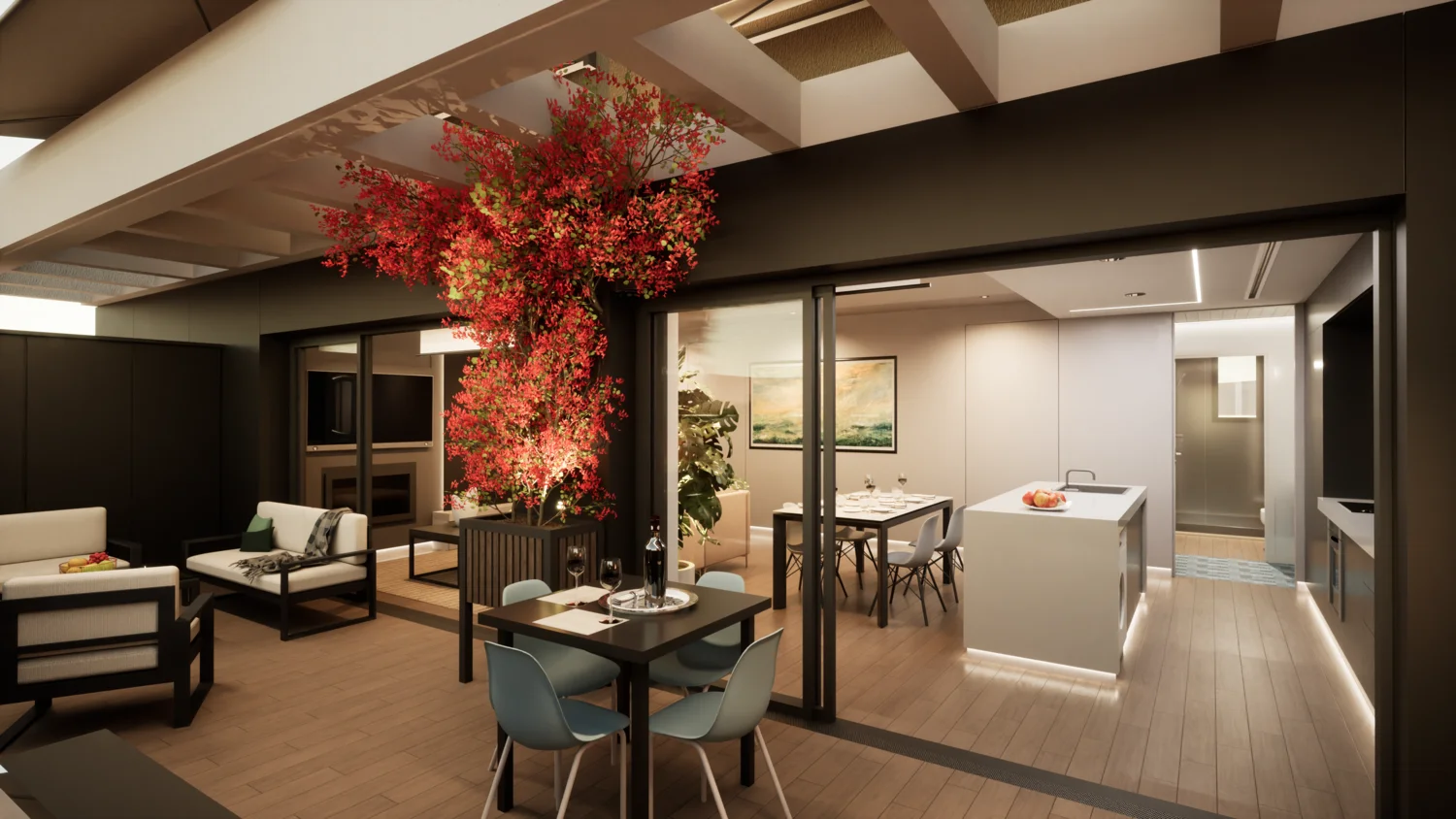 Diferencias en la distribución de apartamentos en España y el norte de Europa: en España, las terrazas privadas son comunes en los apartamentos, mientras que en el norte de Europa suelen ser más pequeñas o inexistentes.