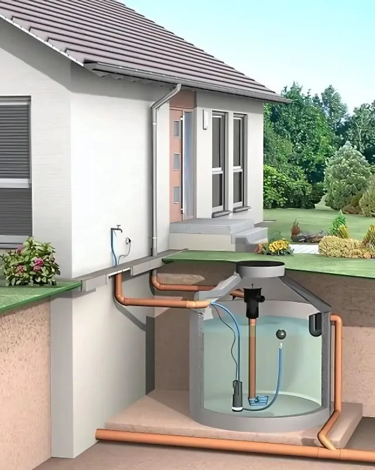 Sistema integrado de recogida de aguas pluviales conectado a aljibe en vivienda mediterránea — integración de sistemas renovables
